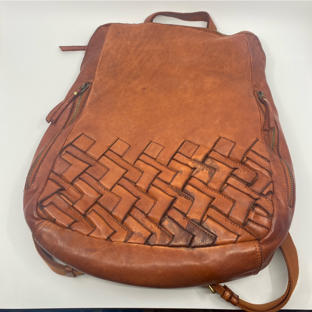 Marta Ponti woven leather multi compartment laptop bag backpack zippers as is
